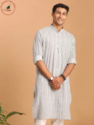 SHVAAS By VASTRAMAY Men's Grey And White Batik Printed Kurta