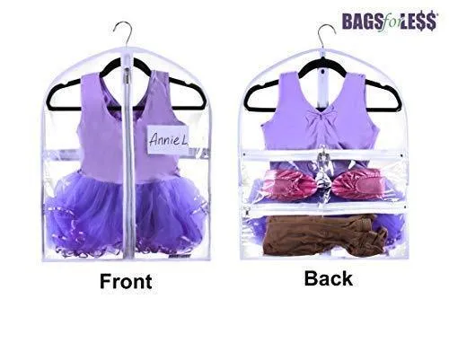 Small Clear Dance Garment Bag 19 inch x 24 inch Suit, Dress, and Costumes Hanging Travel Storage for Clothes, Shoes, and Accessories Water-Resistant Organizer