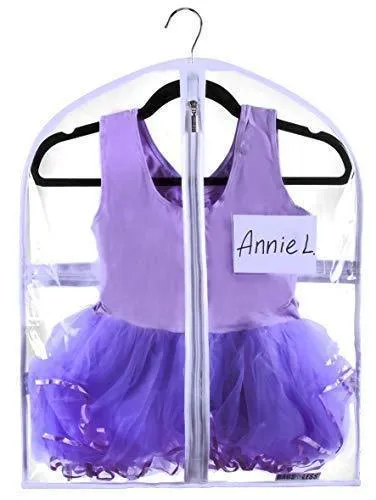 Small Clear Dance Garment Bag 19 inch x 24 inch Suit, Dress, and Costumes Hanging Travel Storage for Clothes, Shoes, and Accessories Water-Resistant Organizer