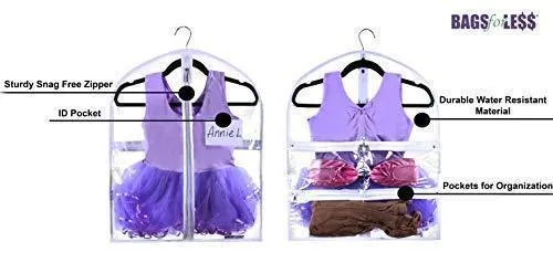 Small Clear Dance Garment Bag 19 inch x 24 inch Suit, Dress, and Costumes Hanging Travel Storage for Clothes, Shoes, and Accessories Water-Resistant Organizer