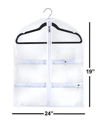 Small Clear Dance Garment Bag 19 inch x 24 inch Suit, Dress, and Costumes Hanging Travel Storage for Clothes, Shoes, and Accessories Water-Resistant Organizer
