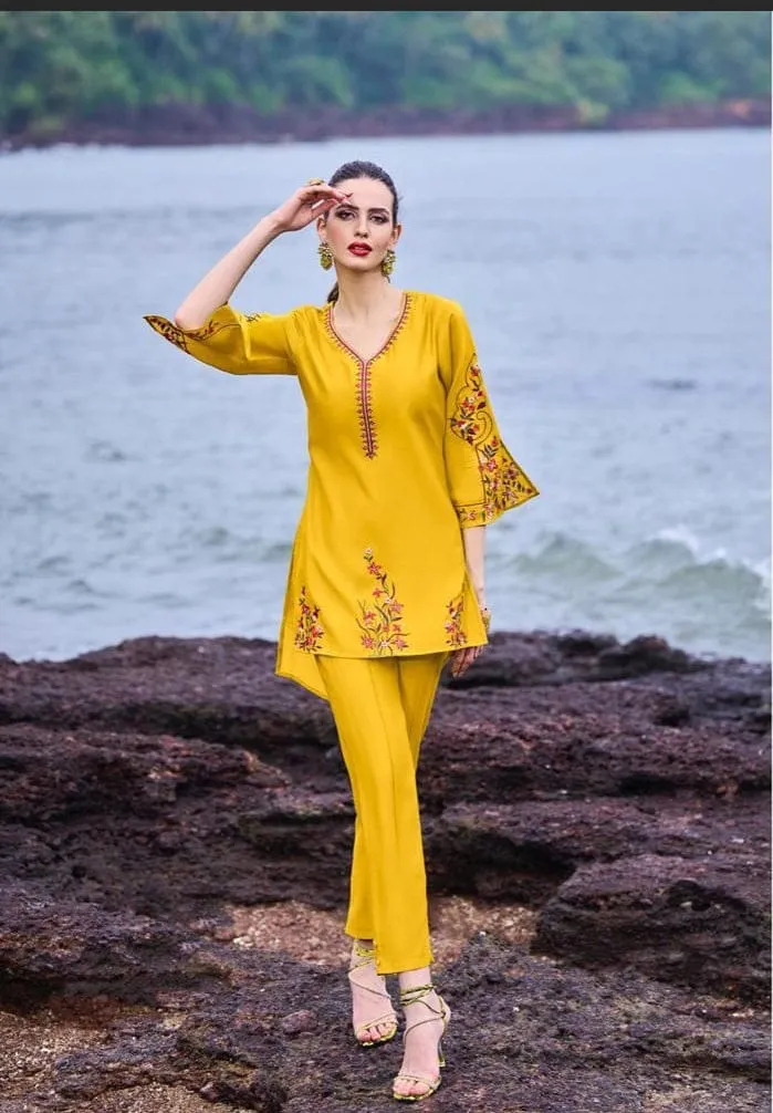 Sunrise mustard ochre embroidered co-ord set of 2