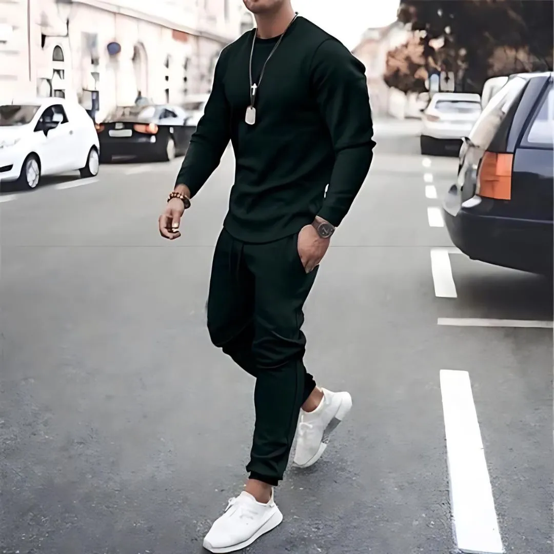 Two Piece Casual Solid Color Track Suit