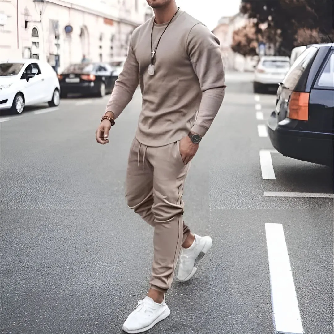 Two Piece Casual Solid Color Track Suit