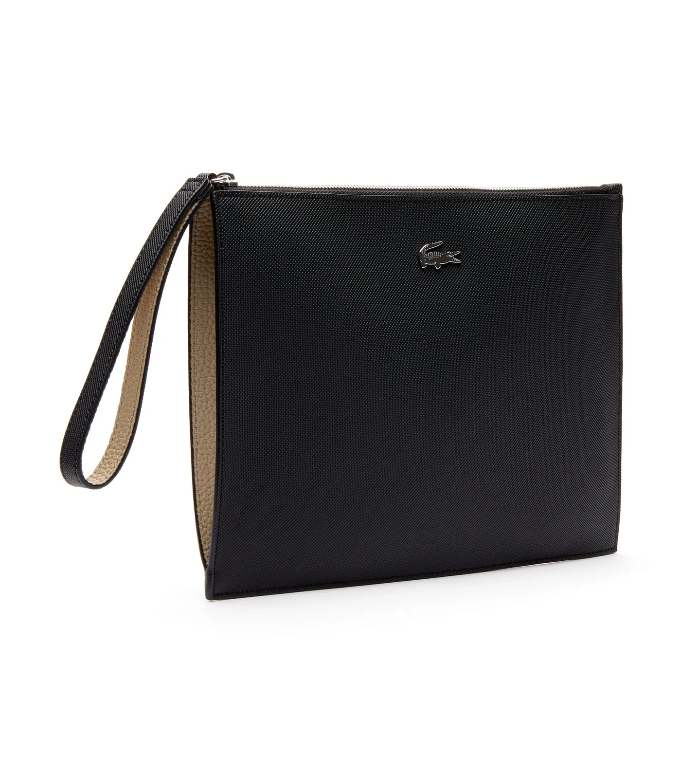 Unisex Anna Coated Piqué Canvas Zip Clutch Noir Krema