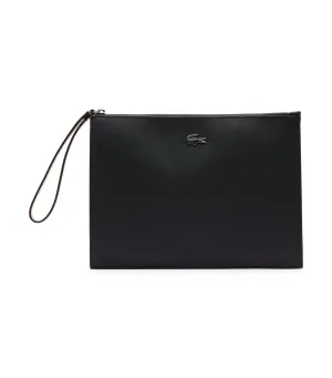 Unisex Anna Coated Piqué Canvas Zip Clutch Noir Krema