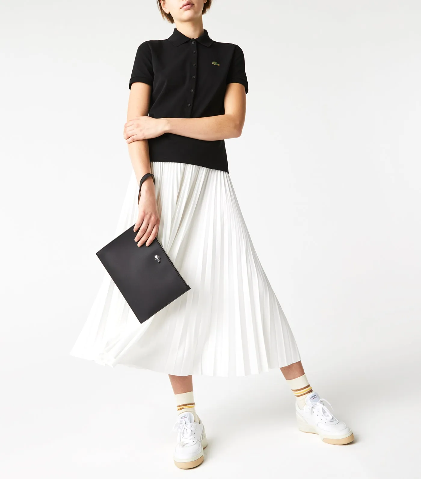Unisex Anna Coated Piqué Canvas Zip Clutch Noir Krema