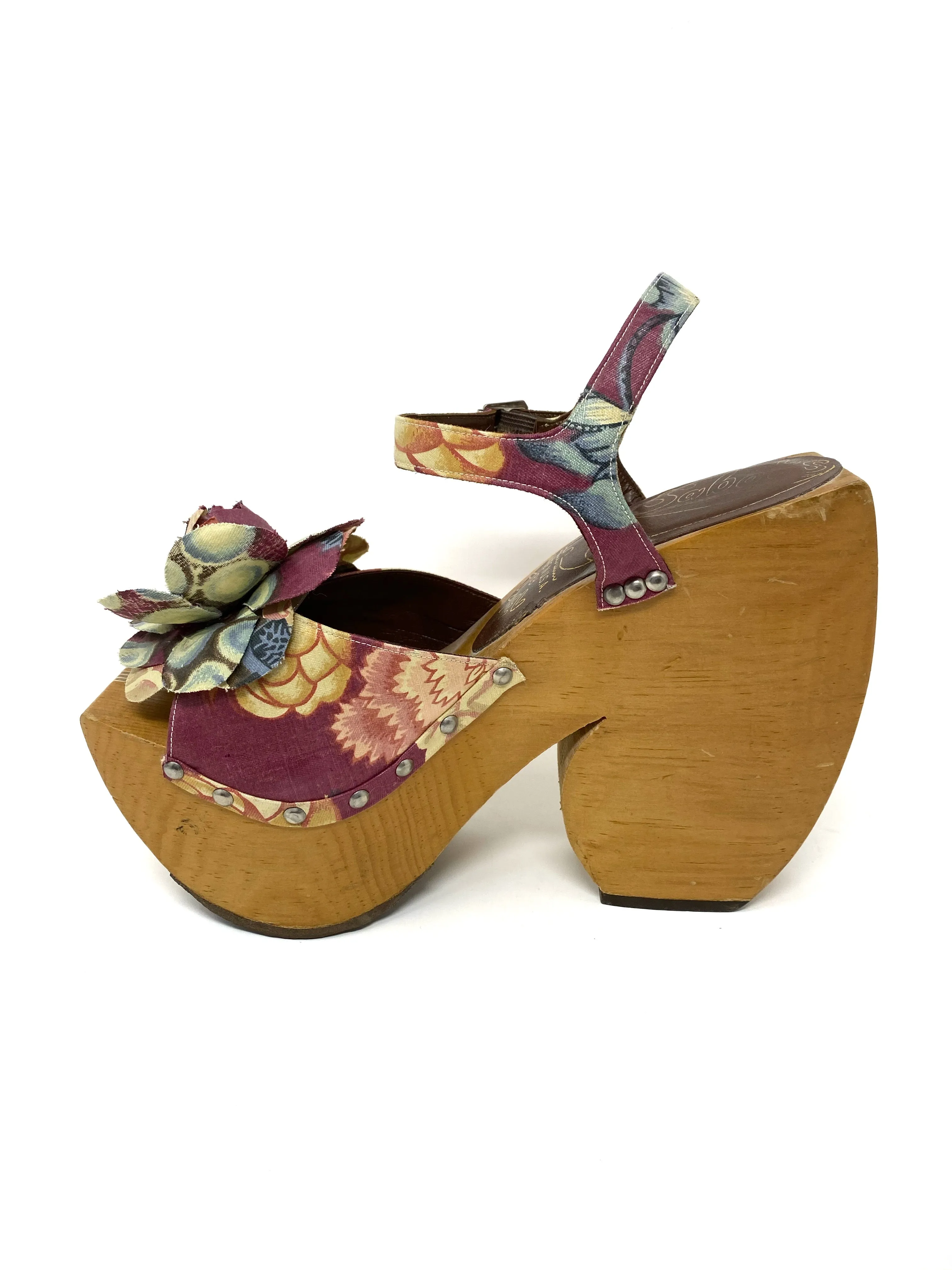 Vintage Sabots by Kimel Sculptured Wood Platforms Sandals 8 1970's