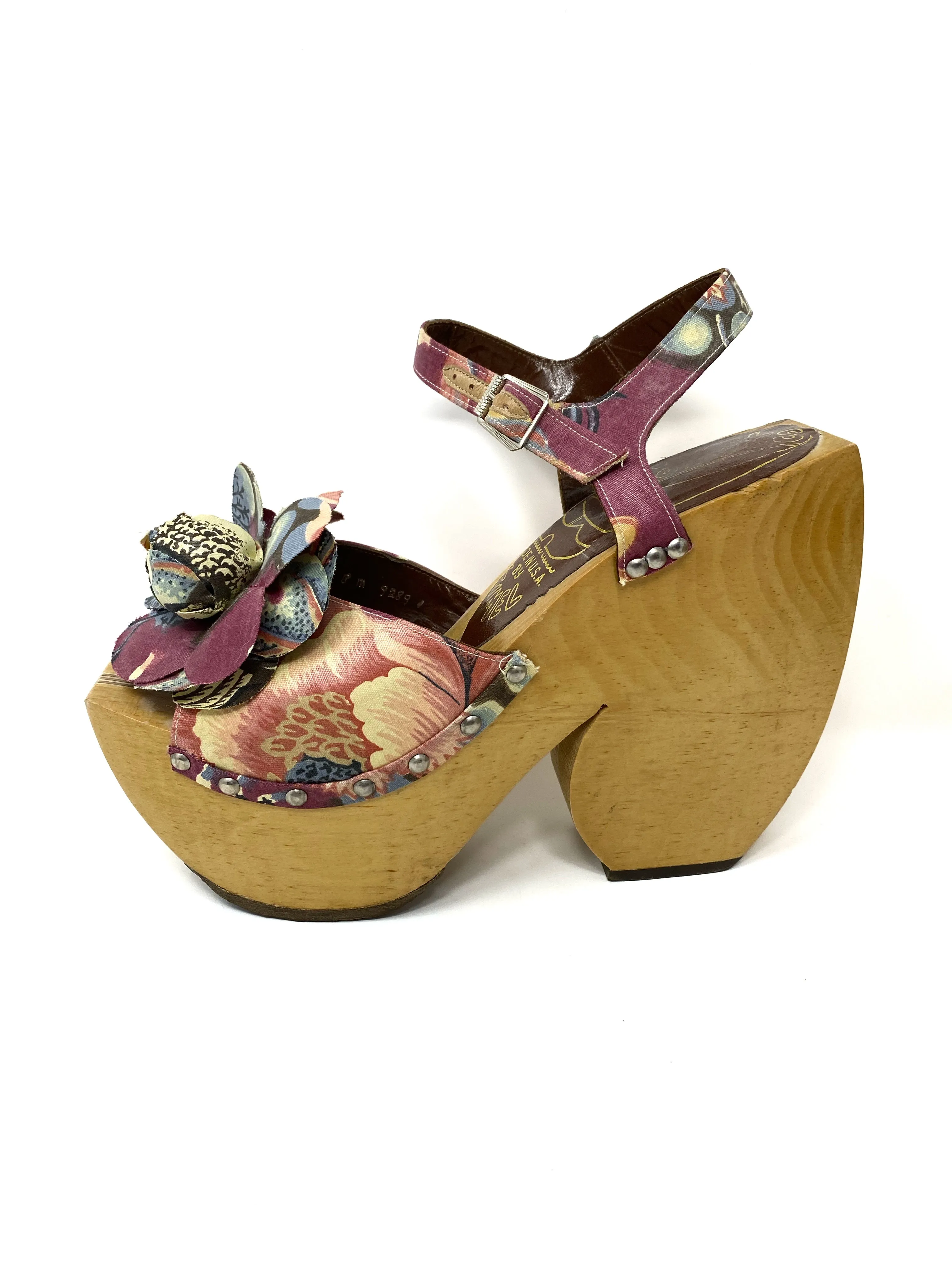 Vintage Sabots by Kimel Sculptured Wood Platforms Sandals 8 1970's