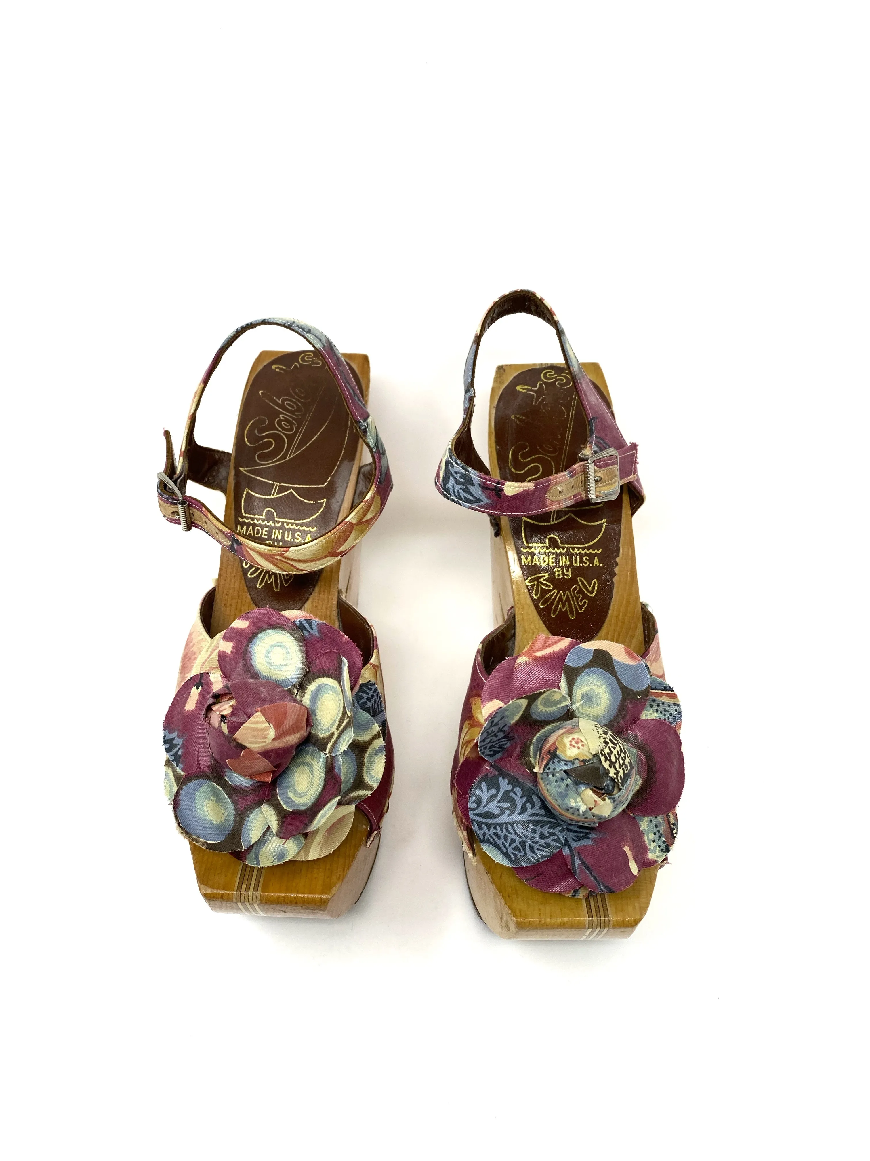 Vintage Sabots by Kimel Sculptured Wood Platforms Sandals 8 1970's