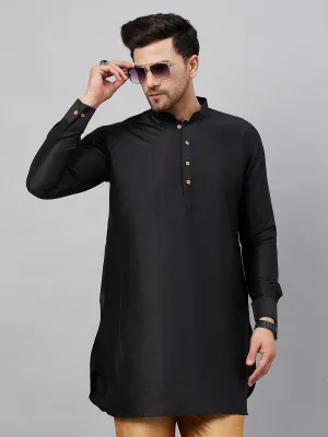 VM By VASTRAMAY Men's Black Silk Blend Curved Kurta