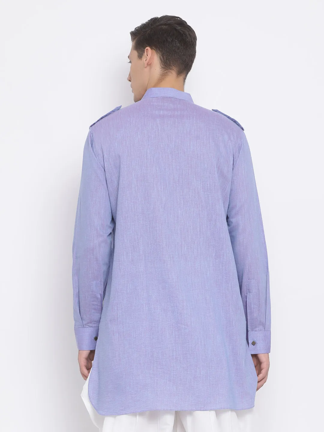 VM BY VASTRAMAY Men's Blue Cotton Blend Kurta