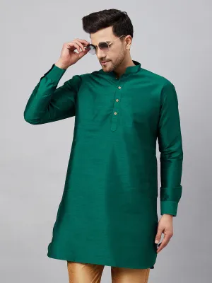 VM By VASTRAMAY Men's Green Silk Blend Curved Kurta