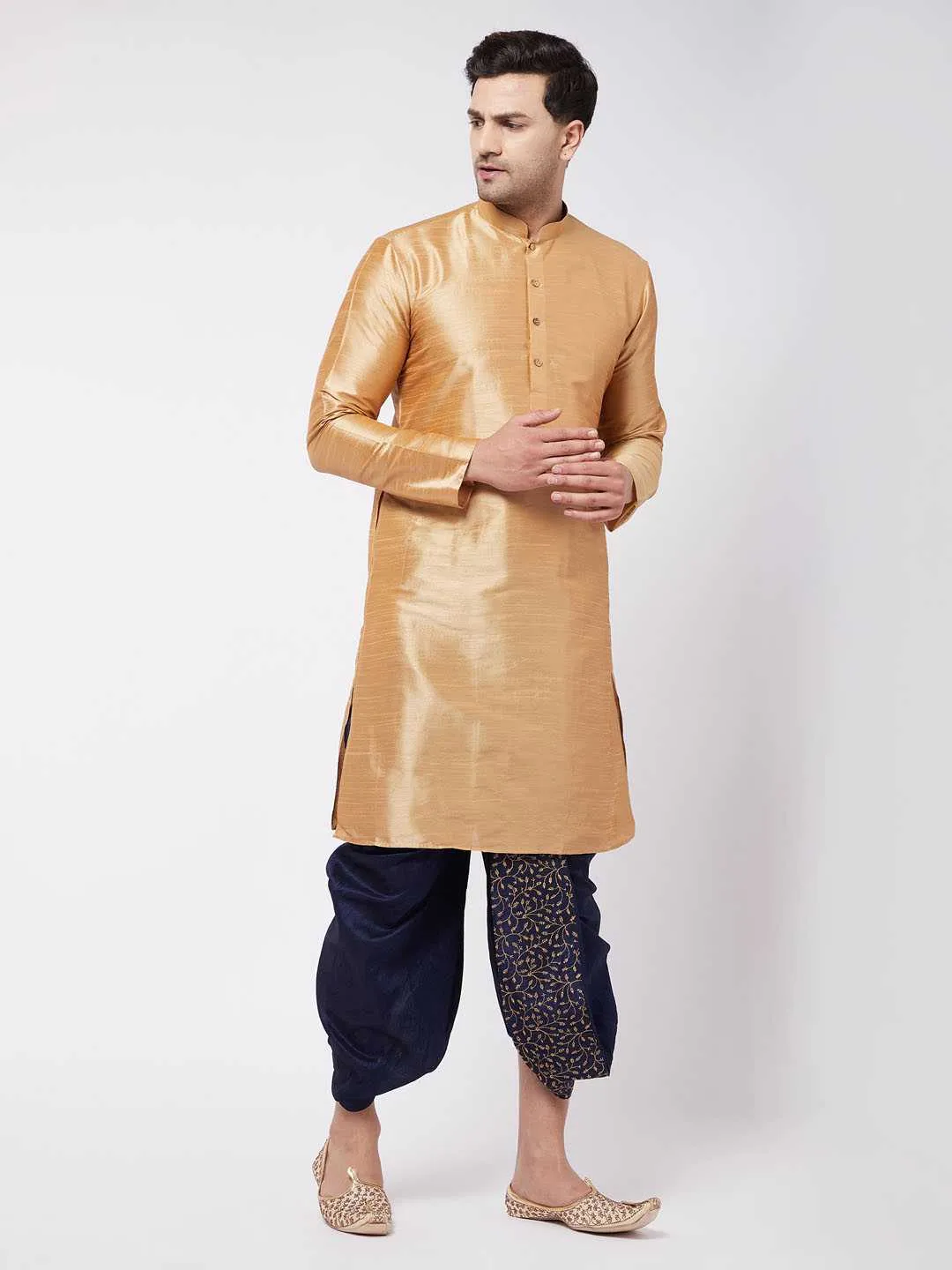 VM BY VASTRAMAY Men's Navy Blue Silk Blend Embroidered Dhoti