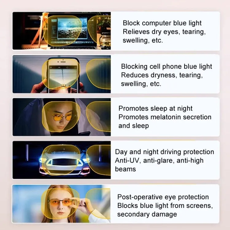 Watching Cell Phone Playing Games Anti-Blue Light Glasses Postoperative Flat Glasses, Color: Black Frame Light Yellow To Gray Lens