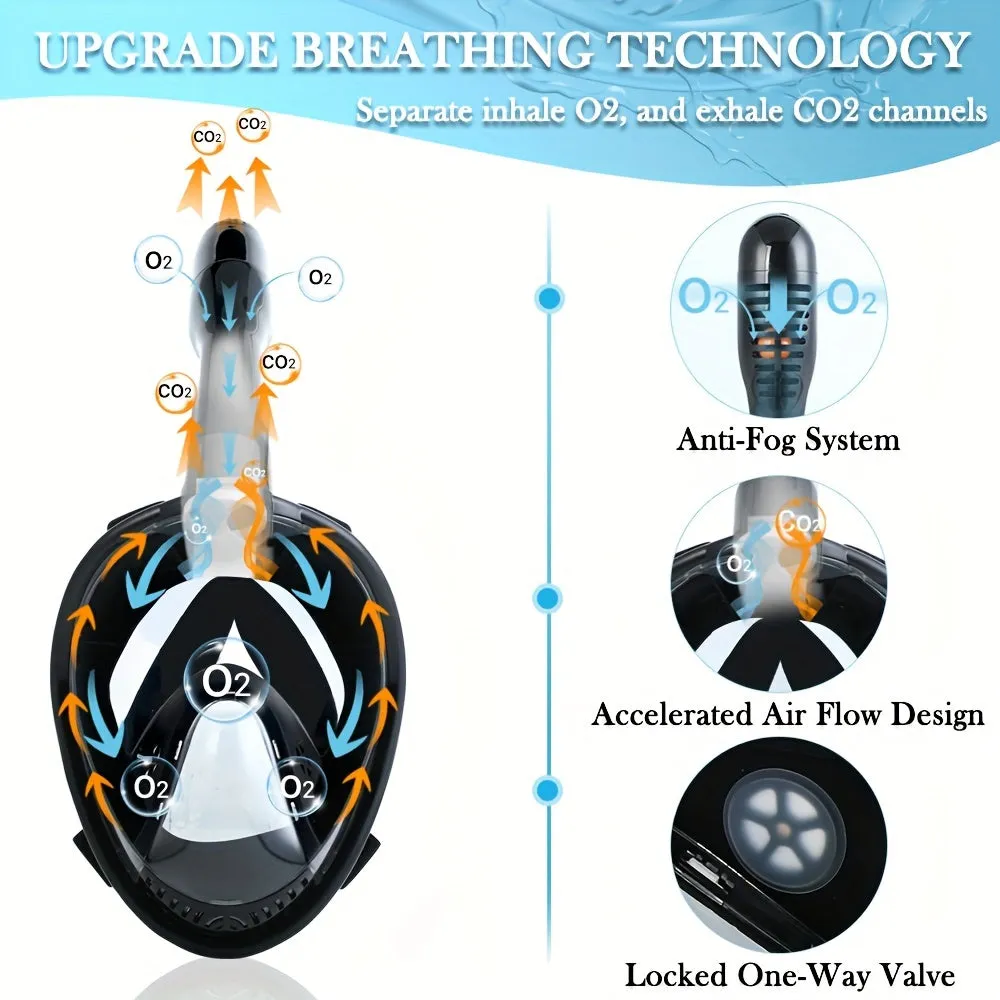Y3 Full Face Snorkeling Mask 180 View AntiFog AntiLeak Tech