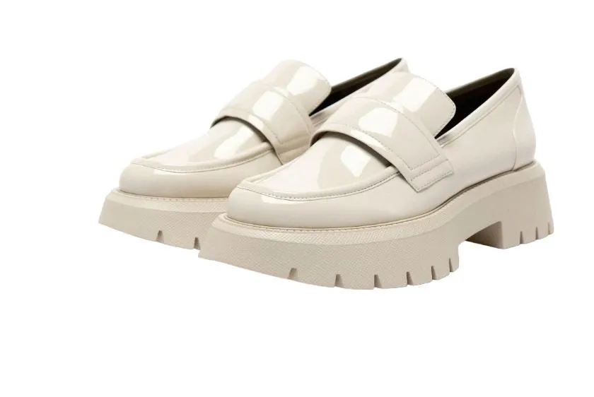 ZARA Faux Patent Loafers w/ Track Soles | Off White, Size 40, NEW