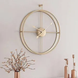 ZR Golden Metal Gold Finish Double Ring Wall Clock 24 inch for Home, Office, Room