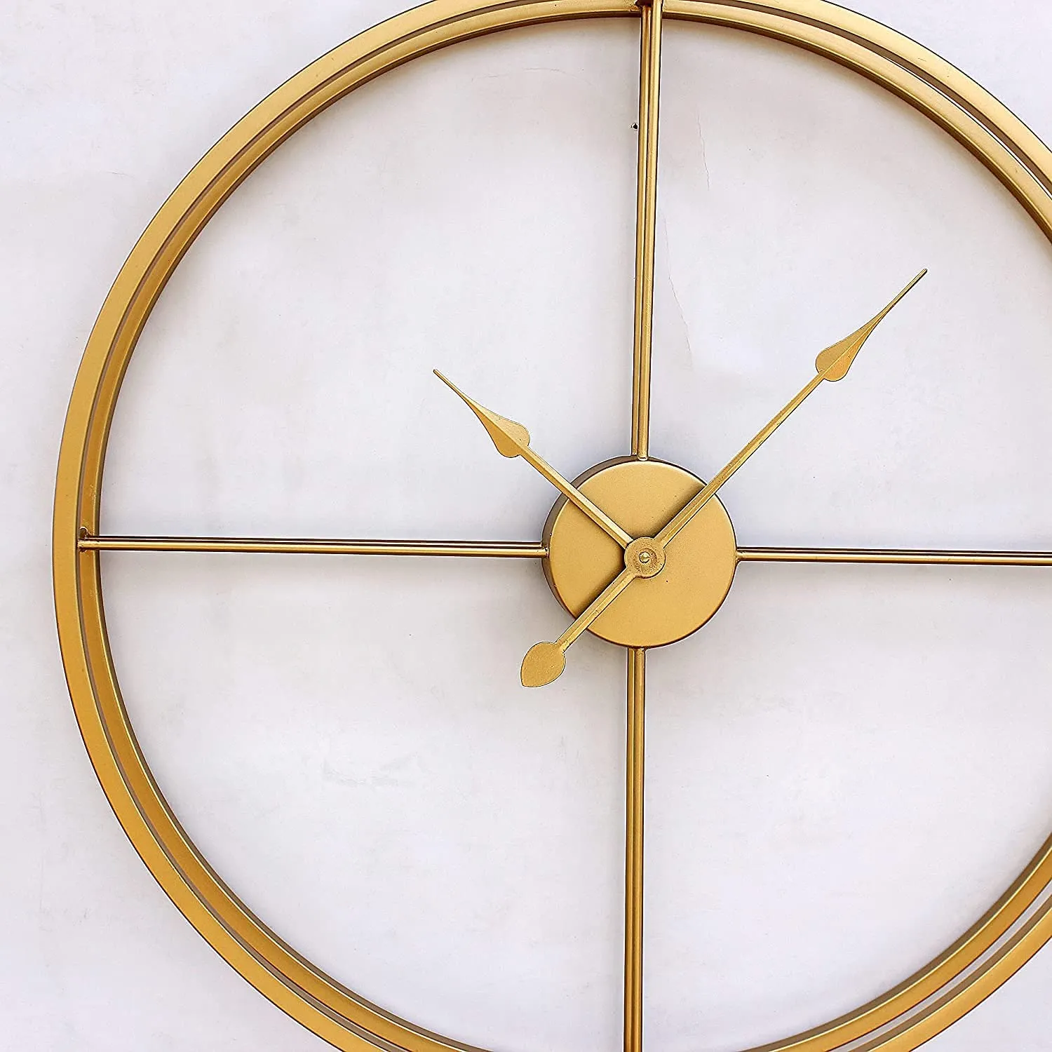 ZR Golden Metal Gold Finish Double Ring Wall Clock 24 inch for Home, Office, Room