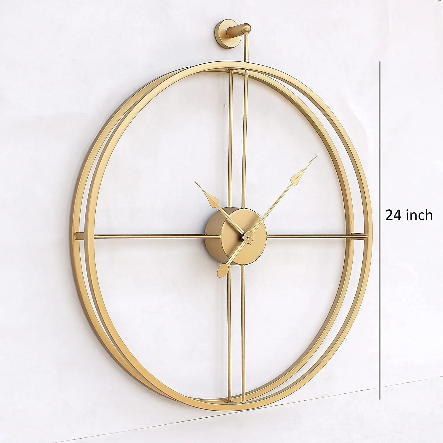 ZR Golden Metal Gold Finish Double Ring Wall Clock 24 inch for Home, Office, Room