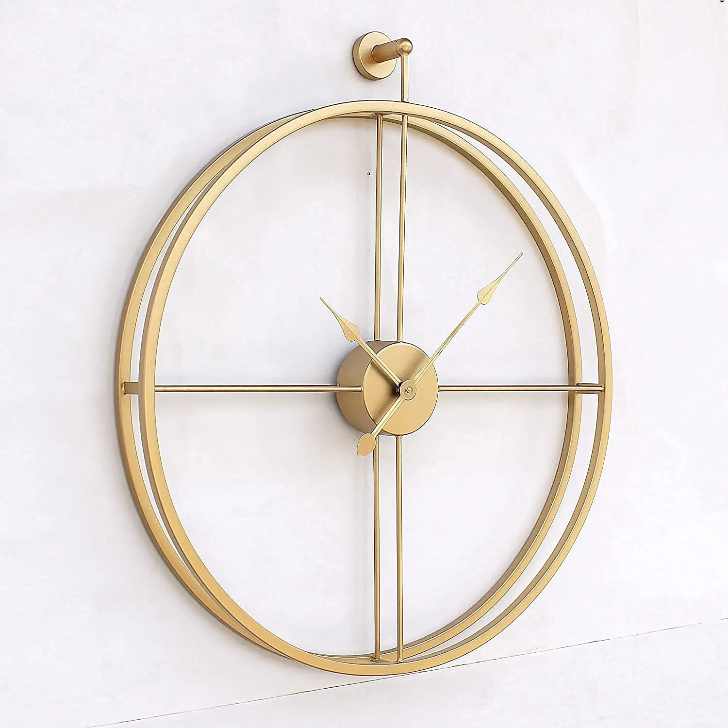 ZR Golden Metal Gold Finish Double Ring Wall Clock 24 inch for Home, Office, Room