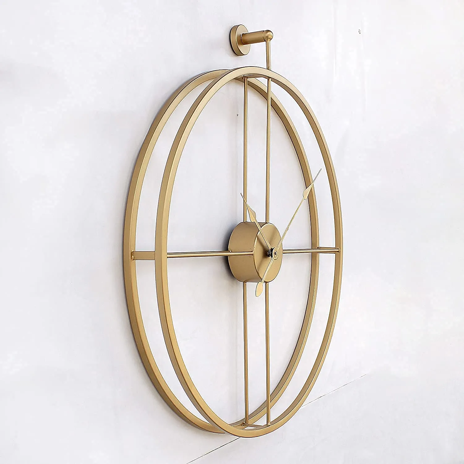 ZR Golden Metal Gold Finish Double Ring Wall Clock 24 inch for Home, Office, Room